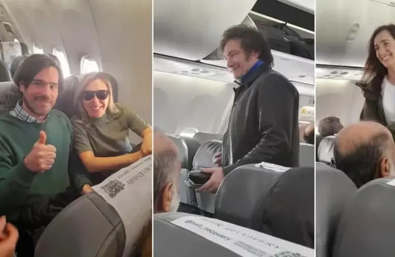 Milei y Bregman compartieron vuelo y sus equipos se cruzaron con cantos