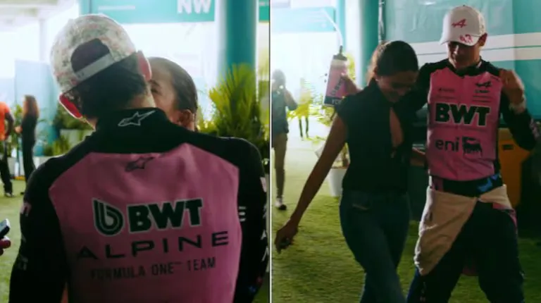 Colapinto celebró su gran clasificación en Miami con un beso a Maia Reficco en el paddock